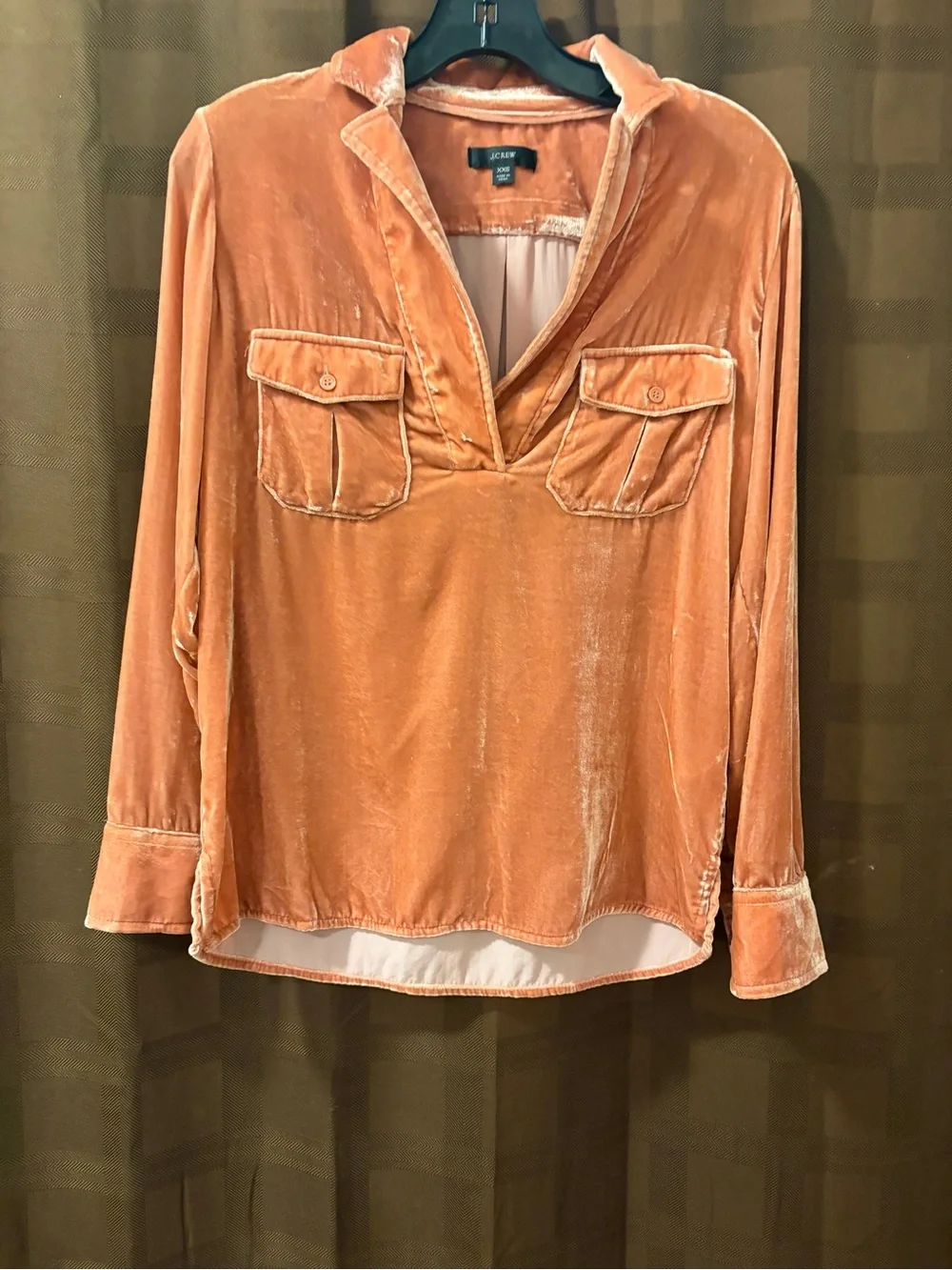 J Crew Velvet Patch-pocket Popover Shirt Burnished Barn XXS